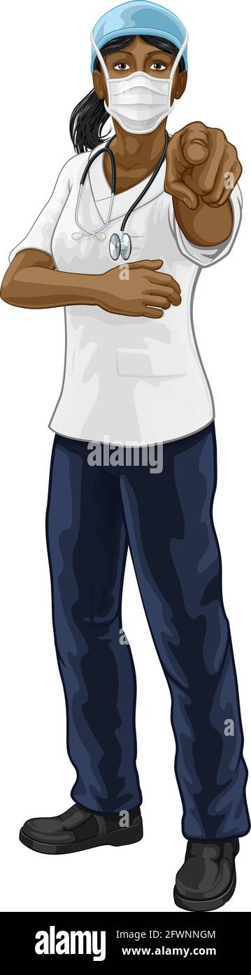 Medico o infermiere Donna in scrub uniforme puntamento Illustrazione Vettoriale