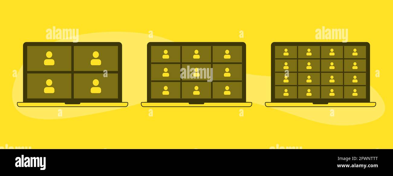 Webinar online, riunione. Modello schermo a tre dispositivi. Illustrazione Vettoriale