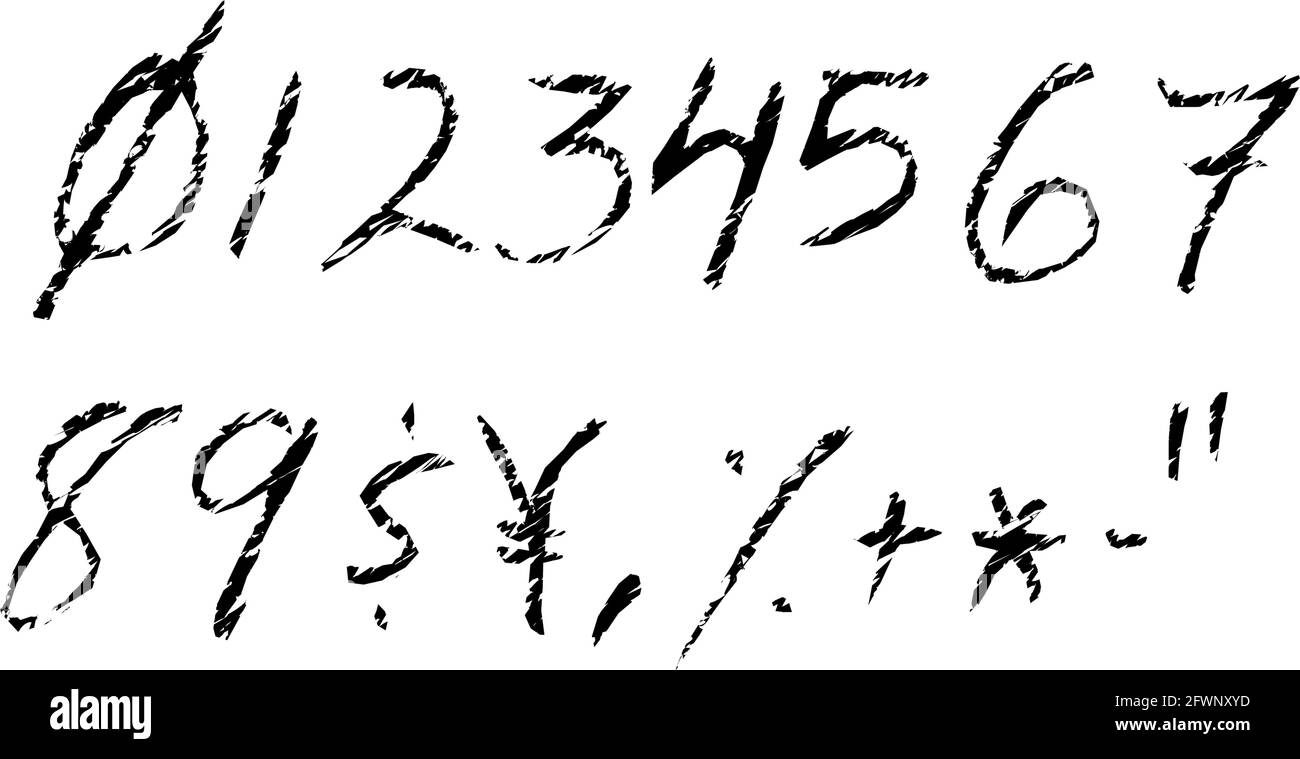 Set di illustrazioni con numeri grunge vettoriali con caratteri gessati. Illustrazione Vettoriale
