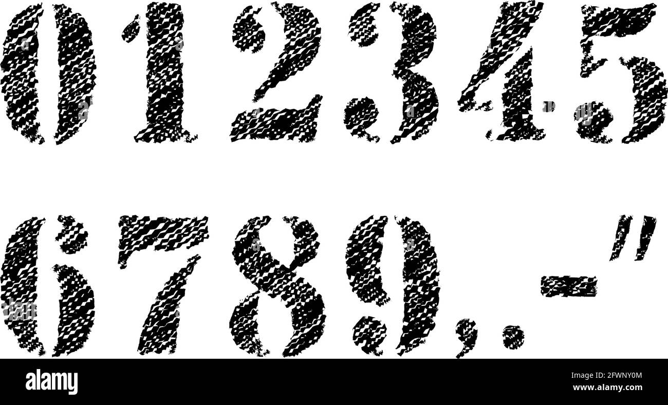 Set di illustrazioni con numeri grunge vettoriali con caratteri gessati. Illustrazione Vettoriale