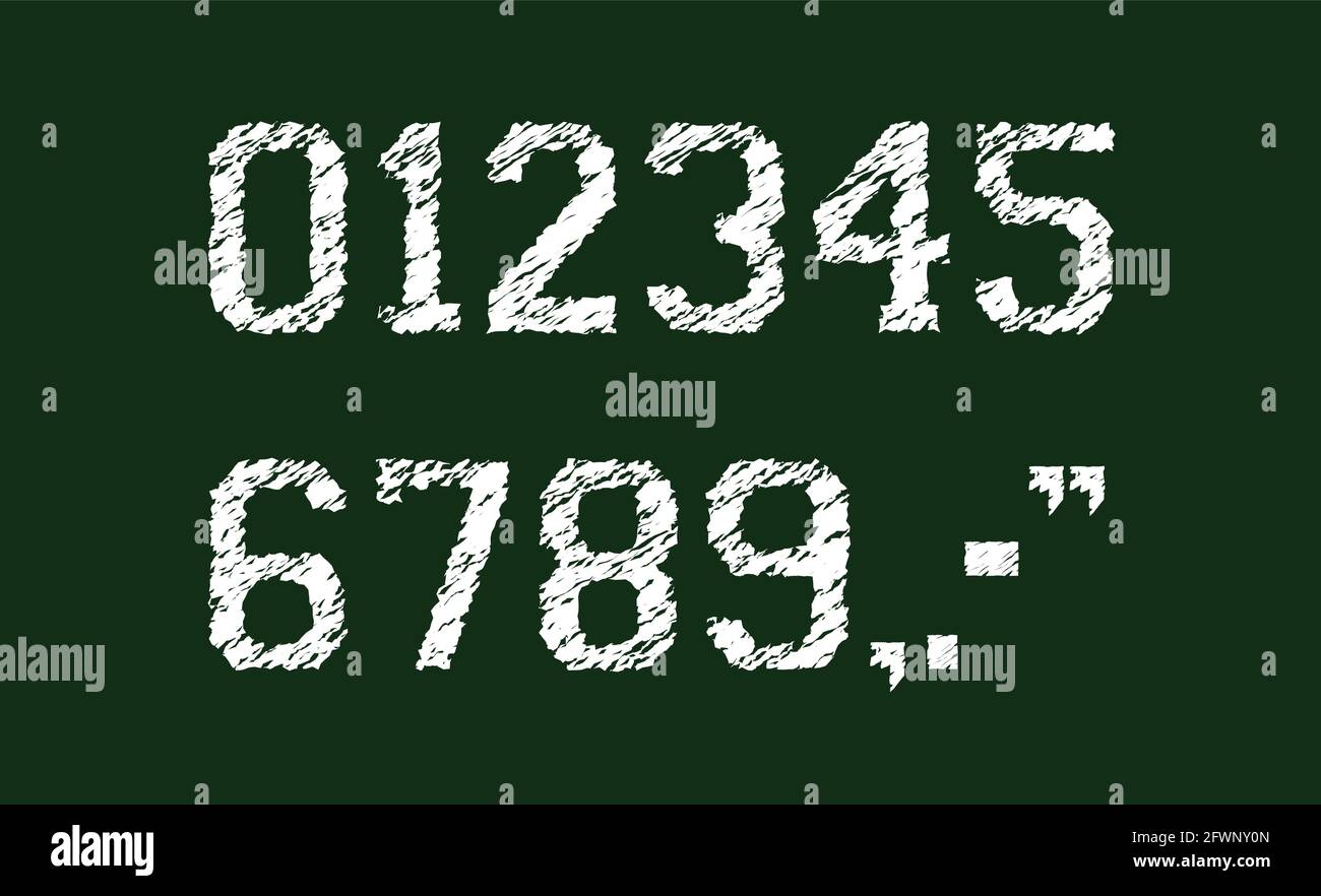 Set di illustrazioni con numeri grunge vettoriali con caratteri gessati. Illustrazione Vettoriale