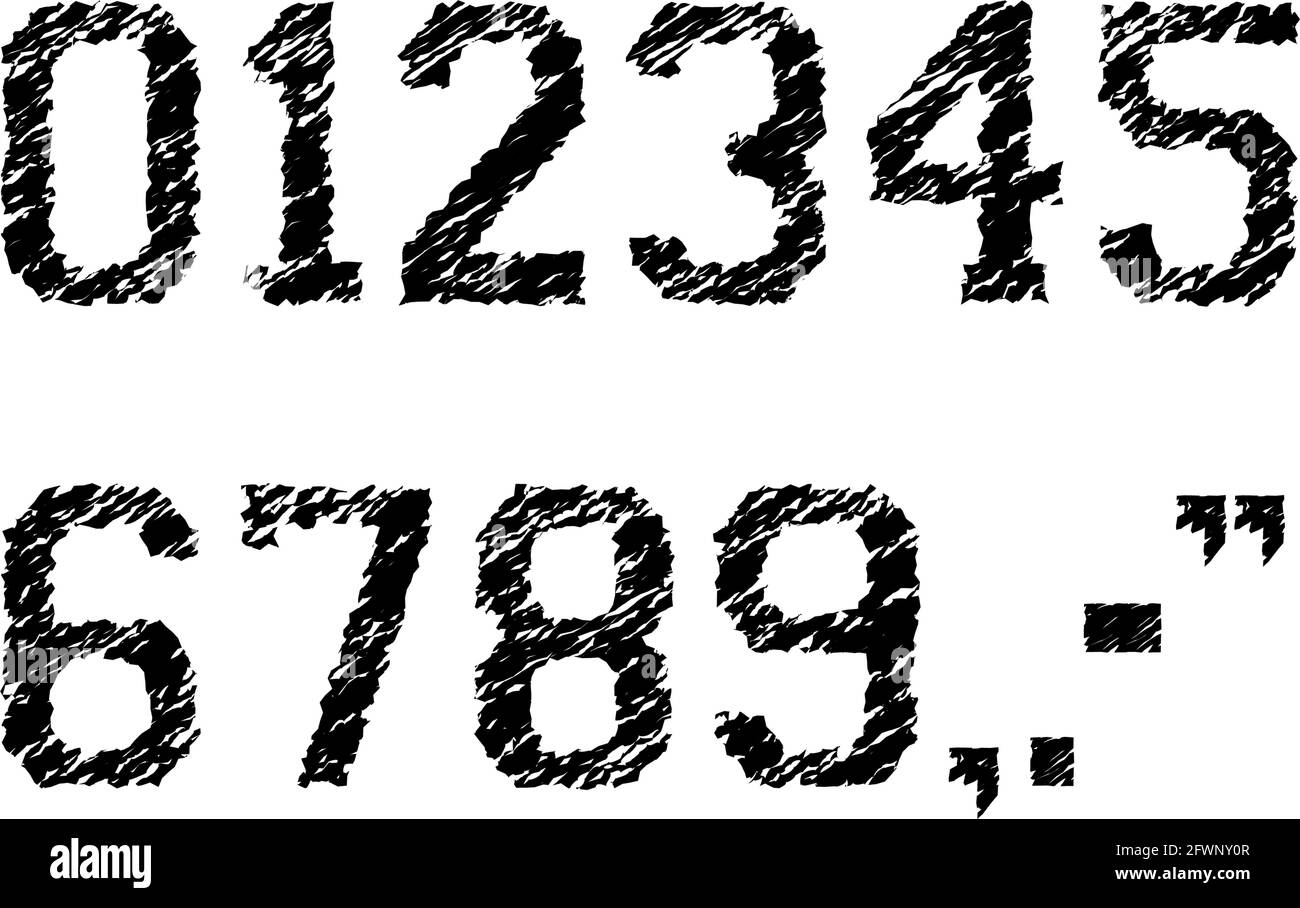 Set di illustrazioni con numeri grunge vettoriali con caratteri gessati. Illustrazione Vettoriale
