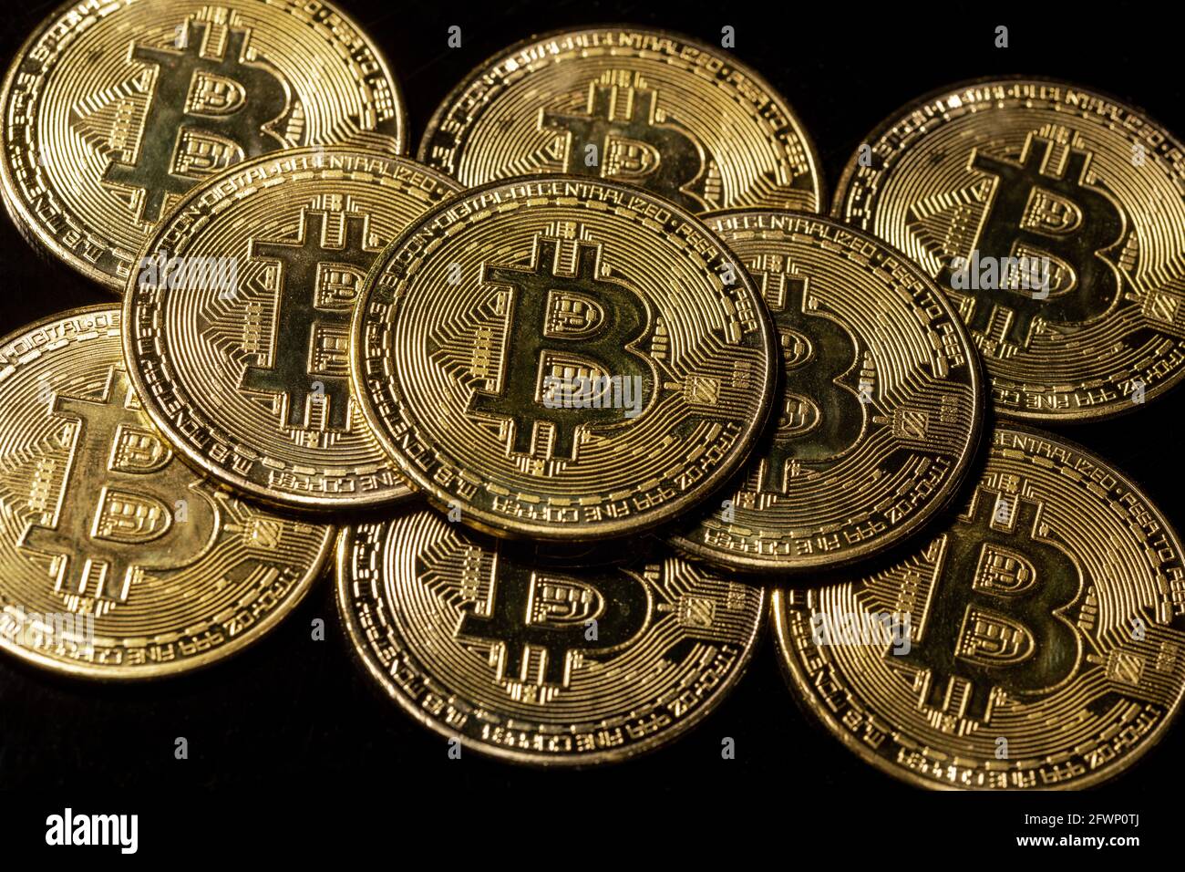 Bitcoin BTC monete in criptovaluta. Concetto di mercato azionario. Foto Stock
