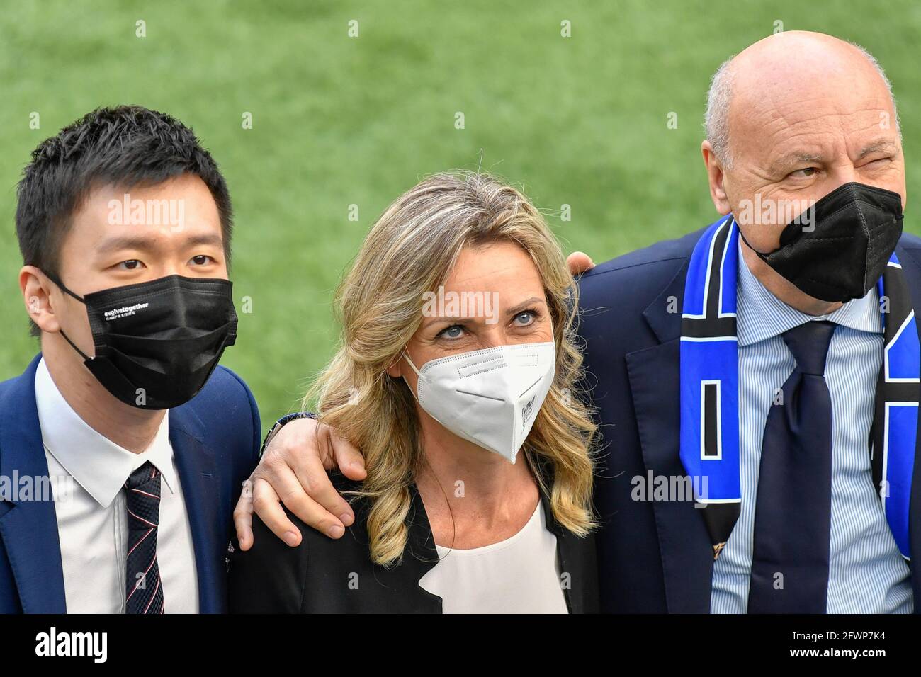Steven Zhang, Valentina Vezzali e Giuseppe Marotta durante la serie A match tra FC Internazionale e Udinese Calcio allo stadio Giuseppe Meazza Foto Stock