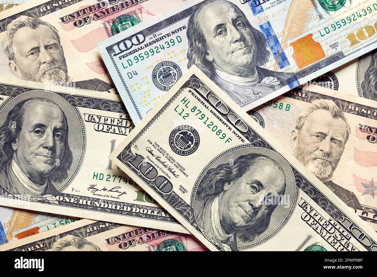 Conti in dollari americani. Immagine di sfondo valuta USD. Foto Stock