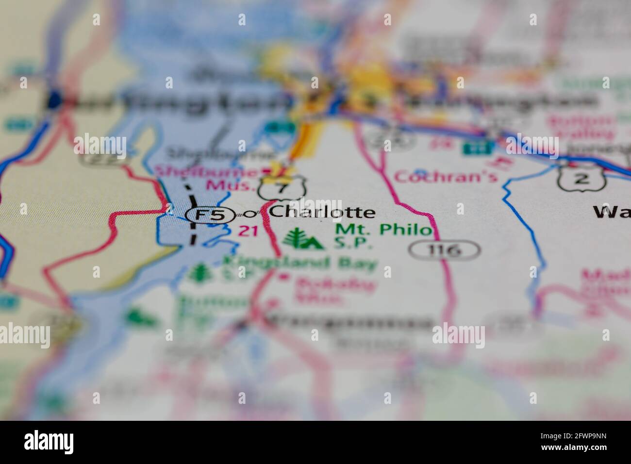 Charlotte New Hampshire USA mostrato su una mappa geografica o. Mappa stradale Foto Stock