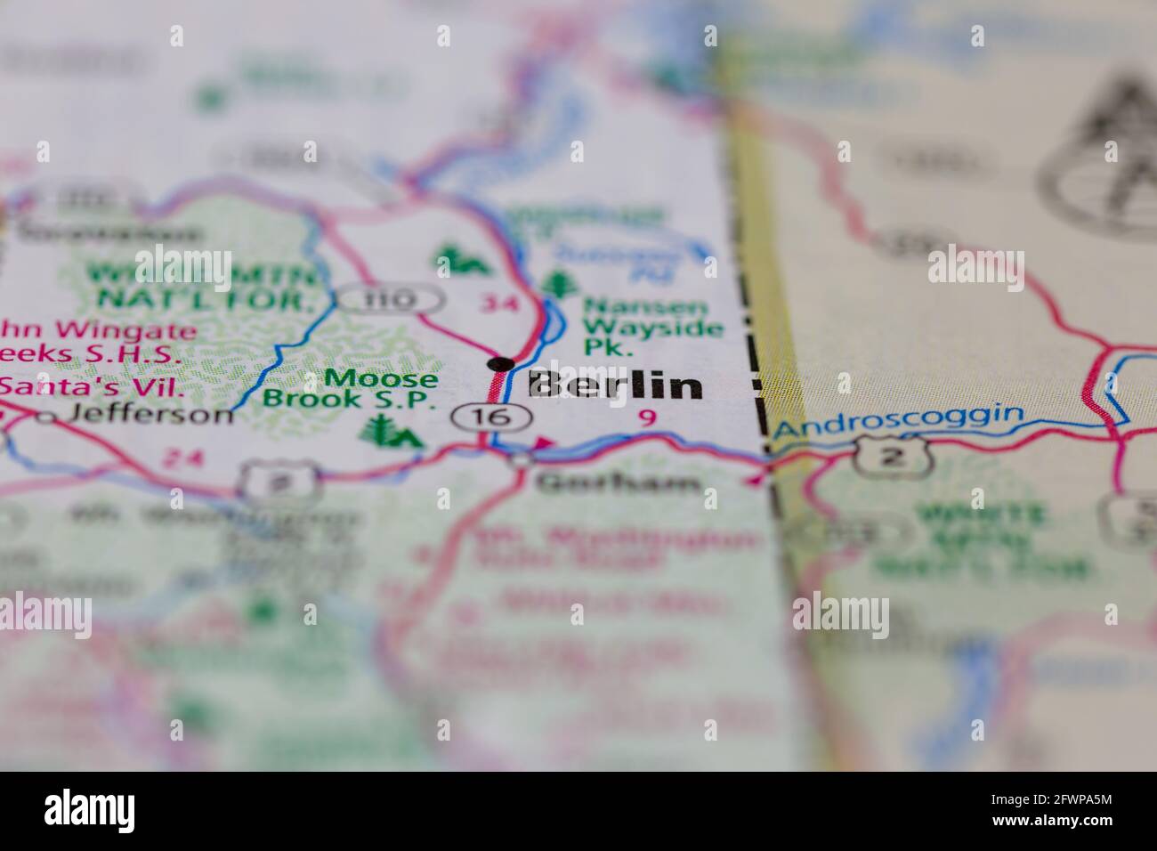 Berlino New Hampshire USA mostrato su una mappa geografica o. Mappa stradale Foto Stock