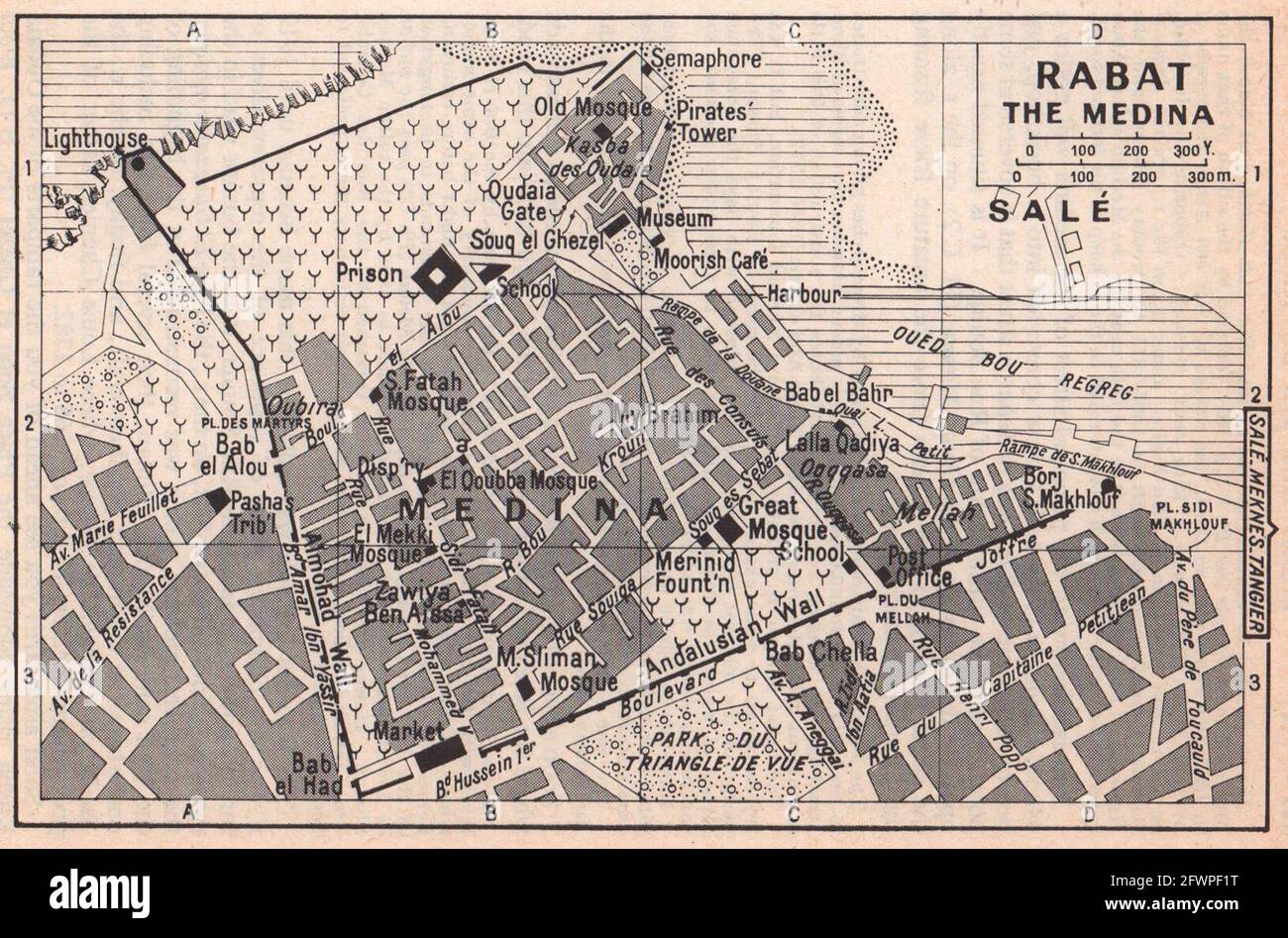 Rabat - il piano turistico della città d'epoca di Medina. Marocco 1966 vecchia mappa Foto Stock