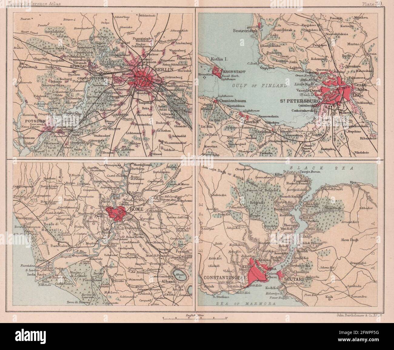 Berlino Roma San Pietroburgo dintorni di Costantinopoli. BARTOLOMEO 1893 vecchia mappa Foto Stock