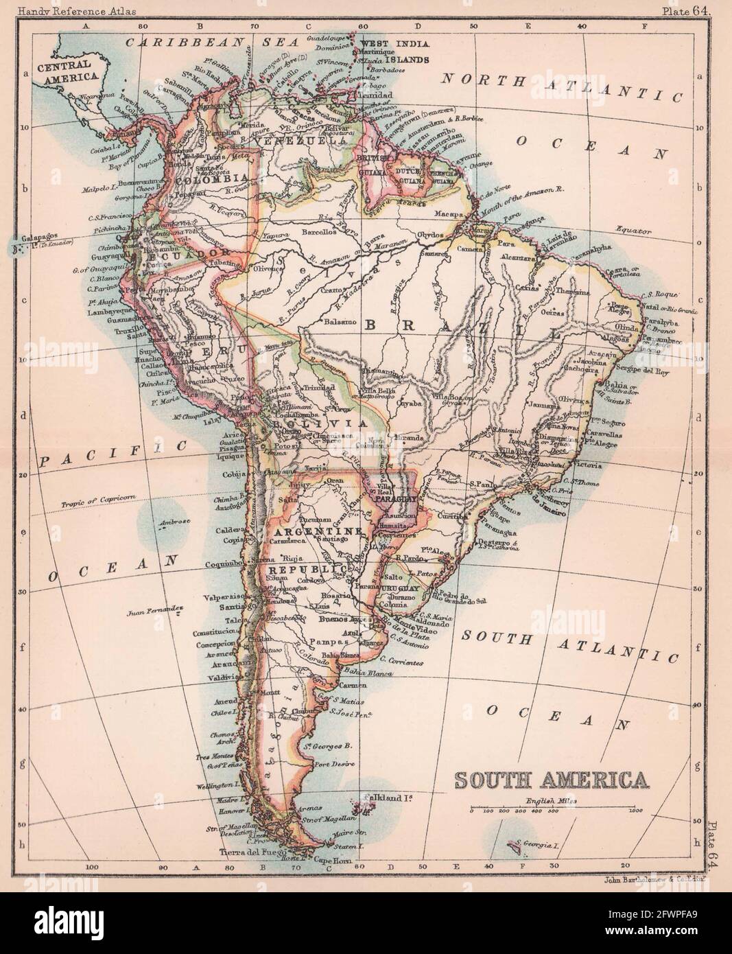 Politica del Sud America. BARTOLOMEO 1893 vecchia mappa vintage mappa piano Foto Stock