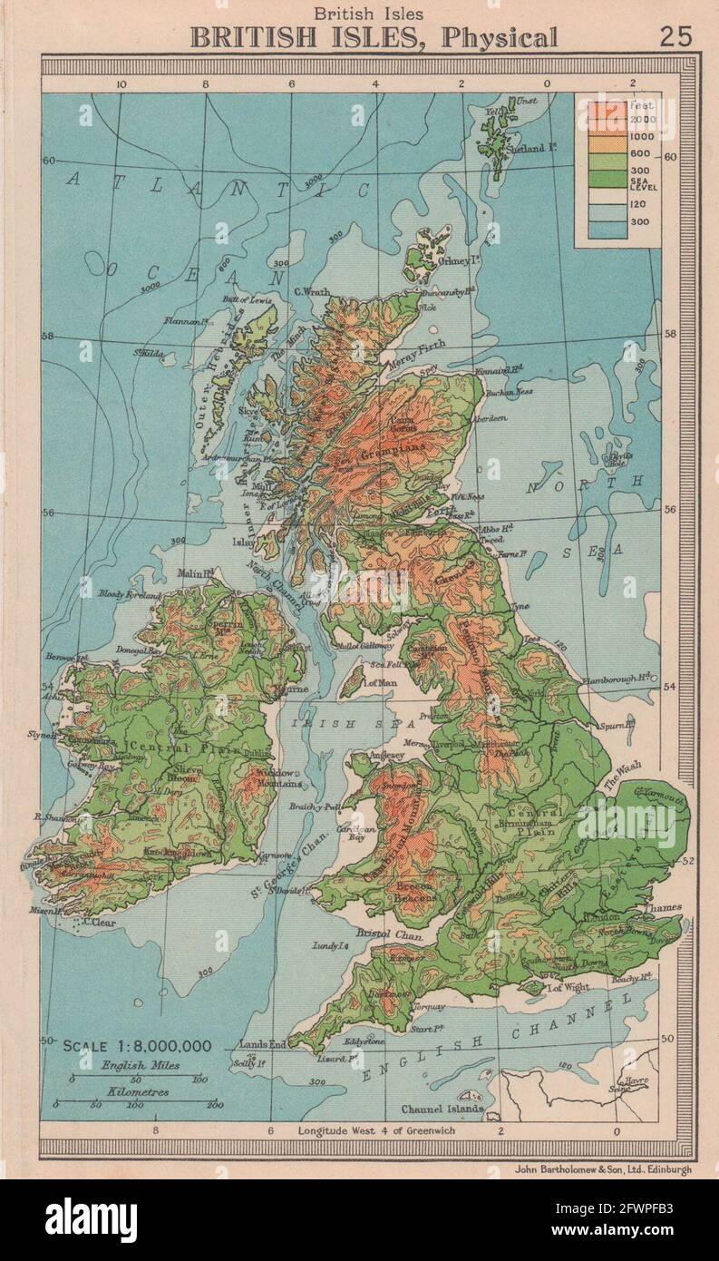 Isole britanniche - politiche. BARTOLOMEO 1949 vecchia mappa vintage mappa piano Foto Stock