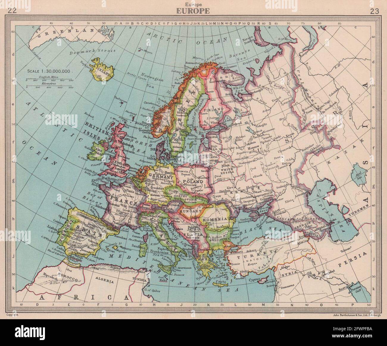 Europa. Politica. Mostra la Germania unificata. BARTOLOMEO 1949 vecchia mappa vintage Foto Stock
