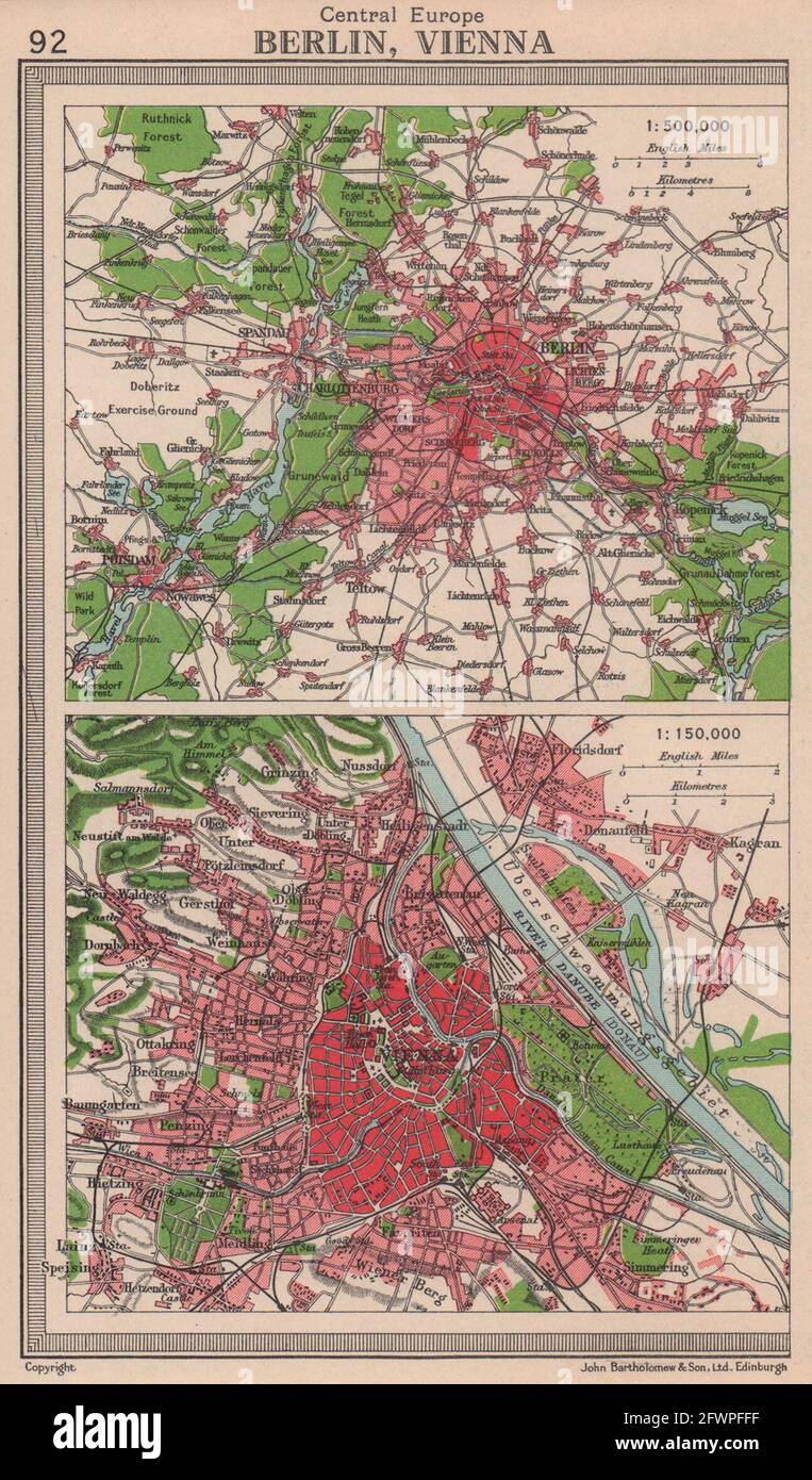 Dintorni di Berlino e Vienna. BARTOLOMEO 1949 vecchia mappa vintage mappa piano Foto Stock