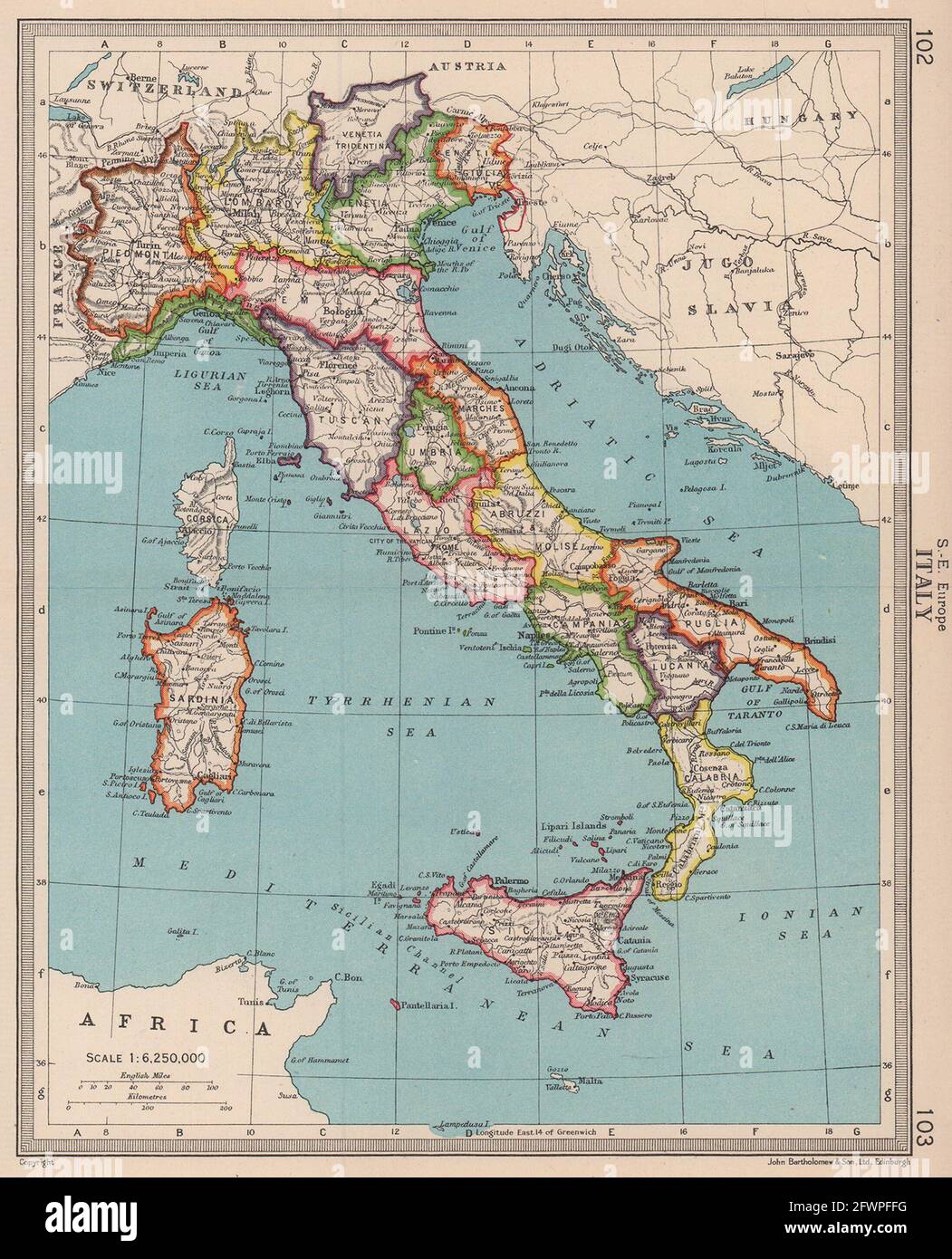 Italia nelle province. Mostra territorio libero di Trieste. BARTOLOMEO 1949 vecchia mappa Foto Stock