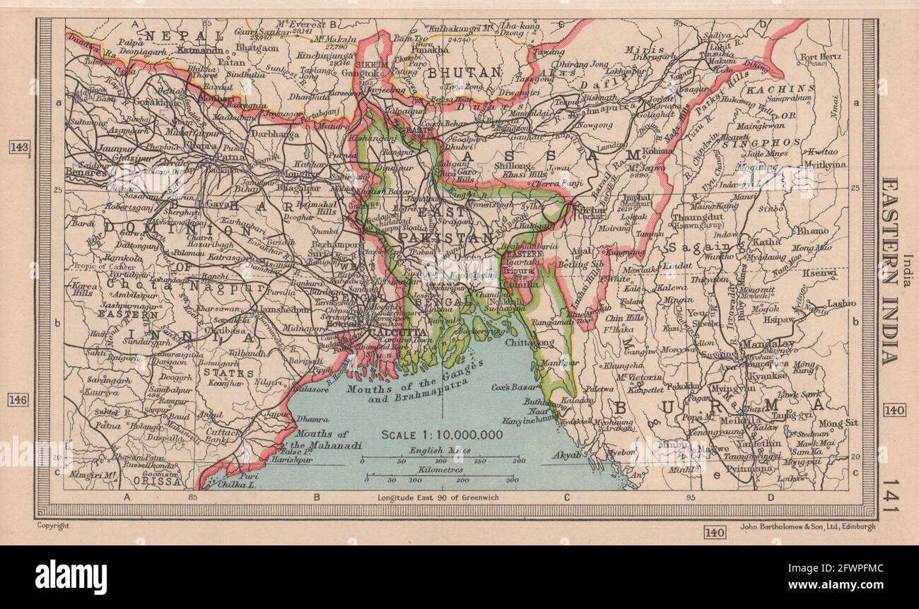 India orientale. Pakistan orientale/Bangladesh. BARTOLOMEO 1949 vecchia mappa vintage Foto Stock