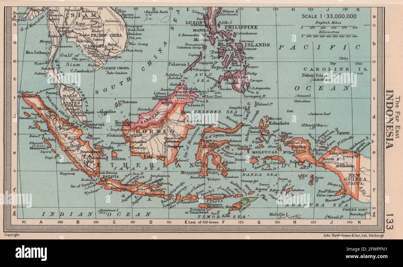 Indonesia. BARTOLOMEO 1949 vecchia mappa vintage mappa piano Foto Stock