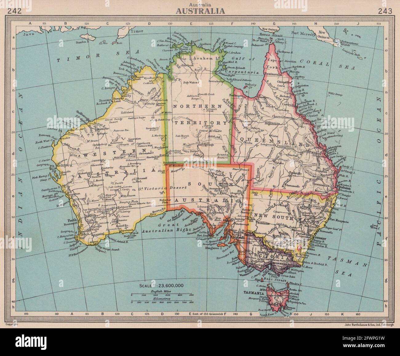 Australia politico. BARTOLOMEO 1949 vecchia mappa vintage mappa piano Foto Stock