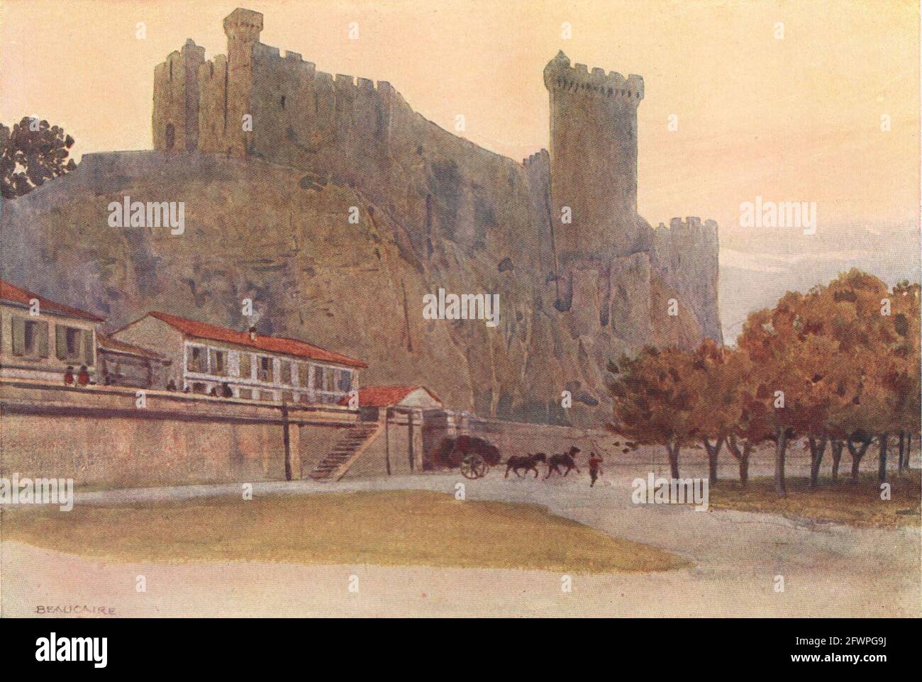 Beaucaire, castello del 12 ° secolo da Alexander Murray. Vecchia stampa Gard 1904 Foto Stock