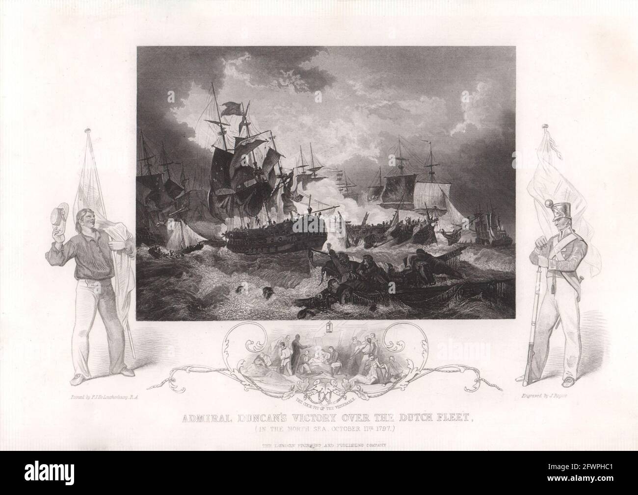 Battaglia di Camperdown 1797. La vittoria dell'ammiraglio Duncan sugli olandesi. TALLIS c1855 Foto Stock