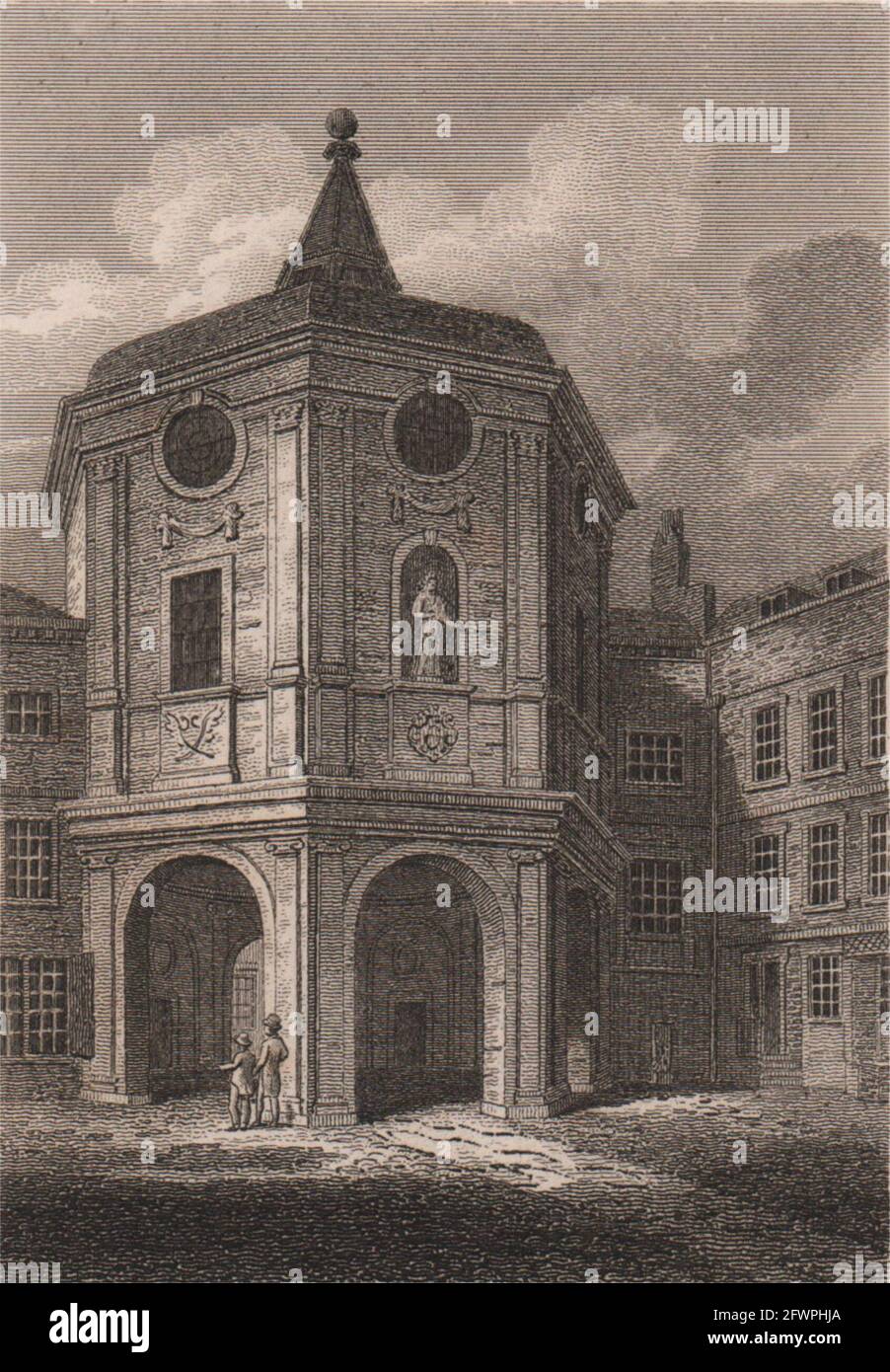 Royal College of Physicians, Londra. Antica stampa incisa 1817 vecchio Foto Stock