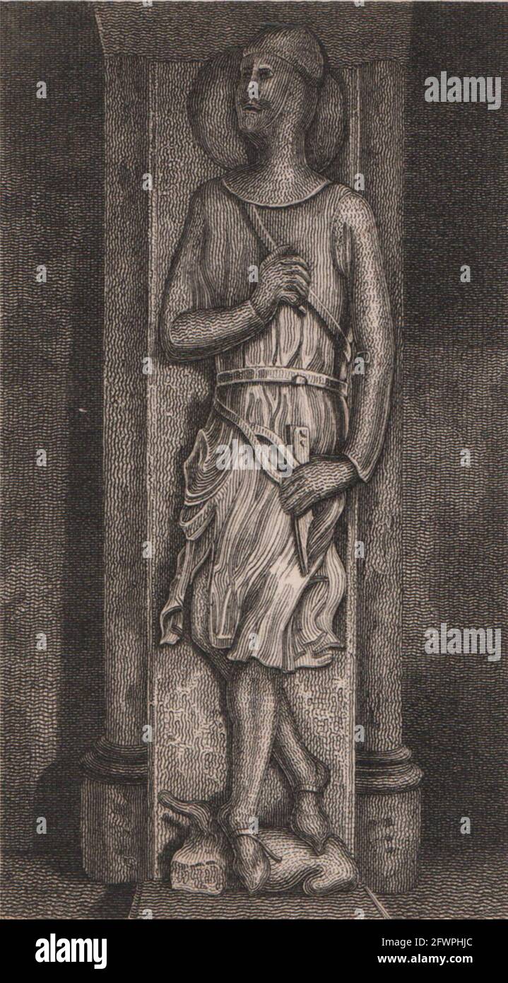 Cavaliere Templari, chiesa di Santa Maria Oversie, Cattedrale di Southwark. Stampa antica 1817 Foto Stock