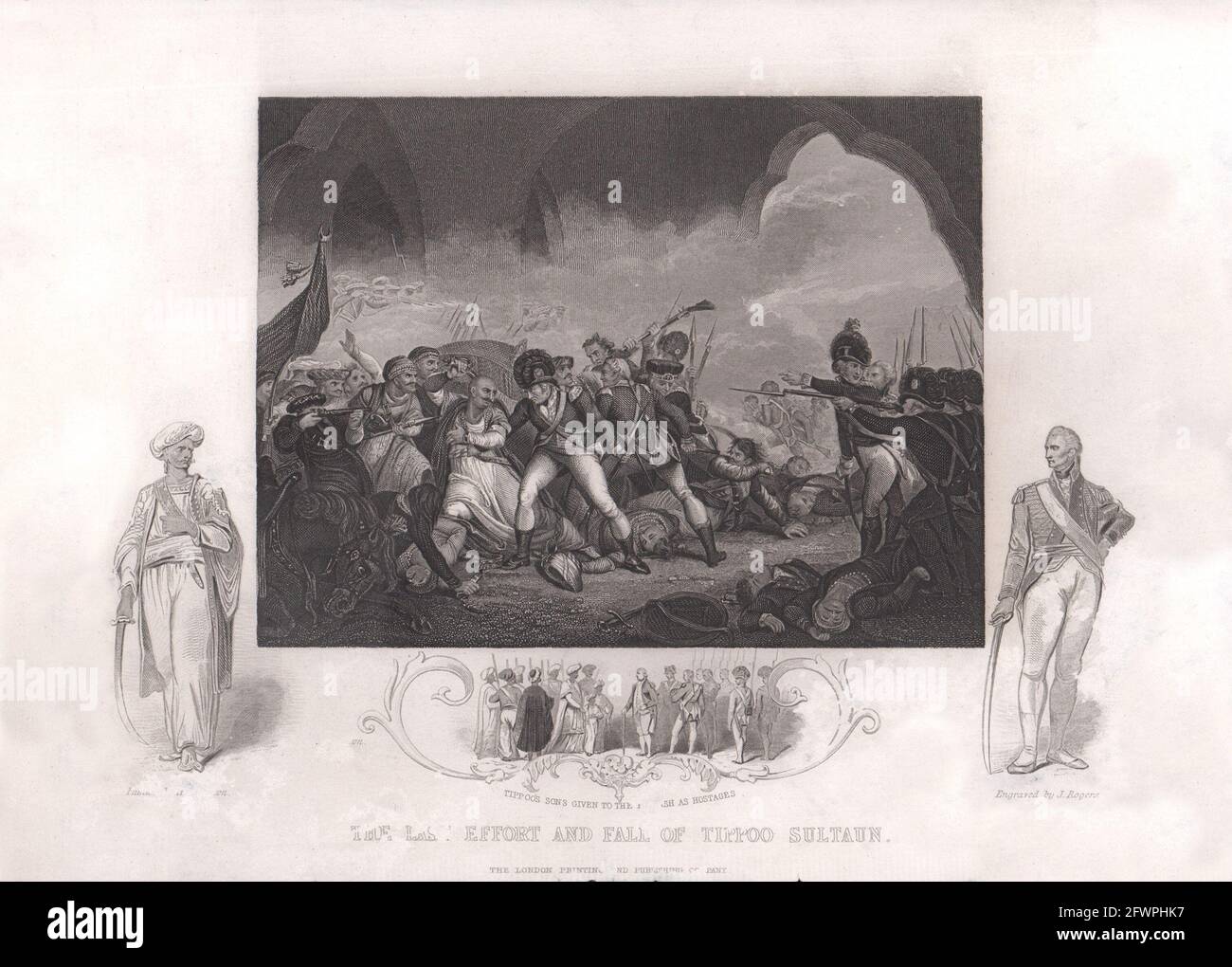 La morte del Sultano Tipu quarta Guerra Anglo-Mysore 1799. Figli presi in ostaggio. TALLIS c1855 Foto Stock