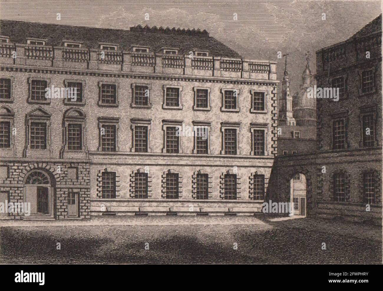 St. Bartholemew's Hospital, Londra. Antica stampa incisa 1817 vecchio Foto Stock