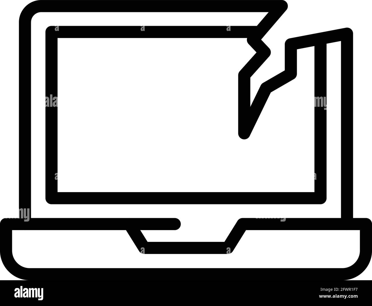 Icona del computer portatile danneggiata. Icona vettoriale laptop danneggiata per il web design isolata su sfondo bianco Illustrazione Vettoriale