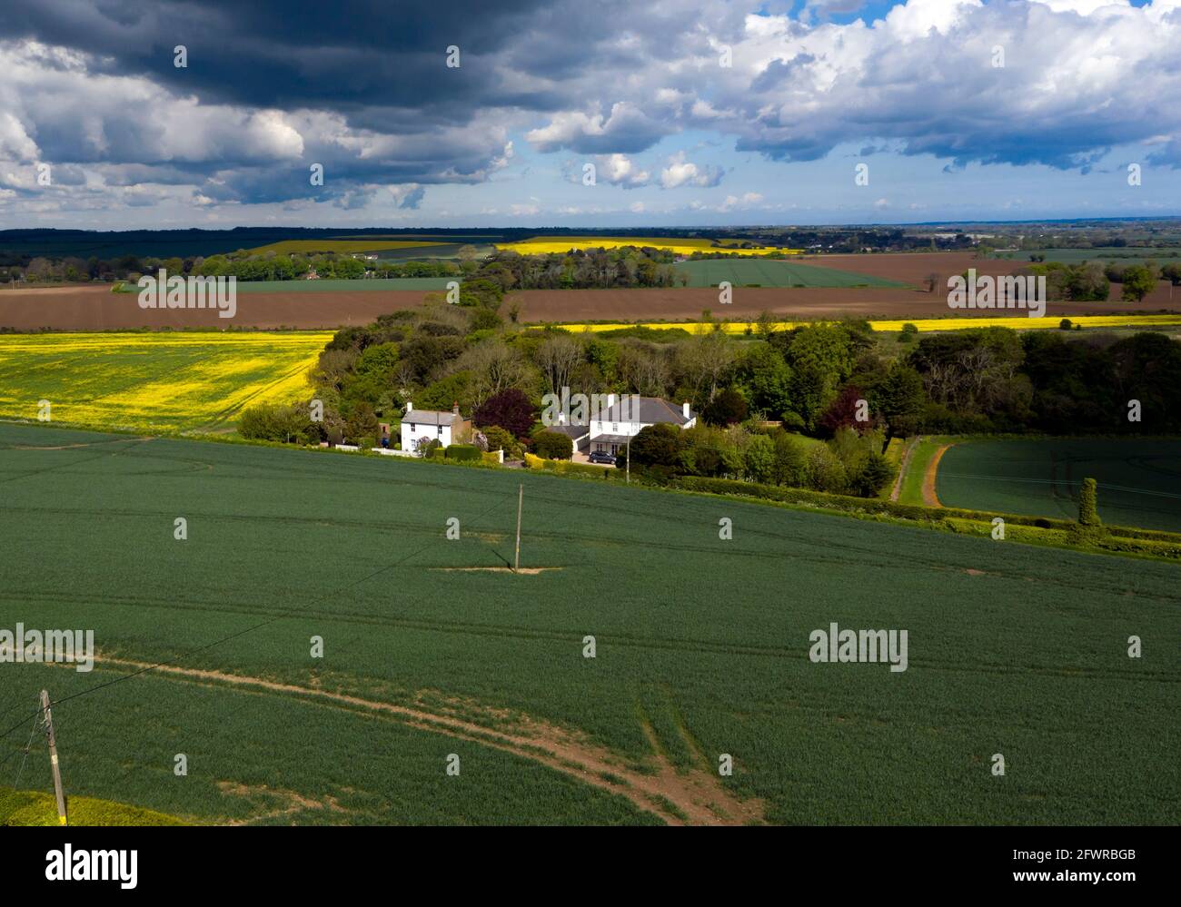 Veduta aerea della tarda primavera del terreno agricolo a Ripple, vicino a Walmer, Deal, Kent Foto Stock