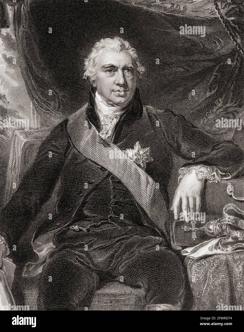 Sir Joseph Banks, Baronet Banks, 1743 -1820. esploratore britannico, naturalista e freemason. Accompagnò il capitano James Cook come botanico nel suo primo viaggio di esplorazione e fu presidente della Royal Society per 41 anni. Dopo un lavoro di Sir Thomas Lawrence. Foto Stock