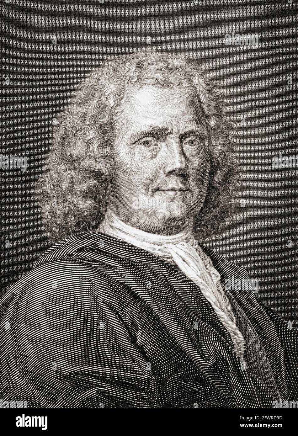 Herman Boerhaave, 1668 – 1738. Botanico olandese, chimico, umanista cristiano e medico. È stato chiamato 'il padre della fisiologia'. Dopo un'incisione di Faustini Andersoni. Foto Stock