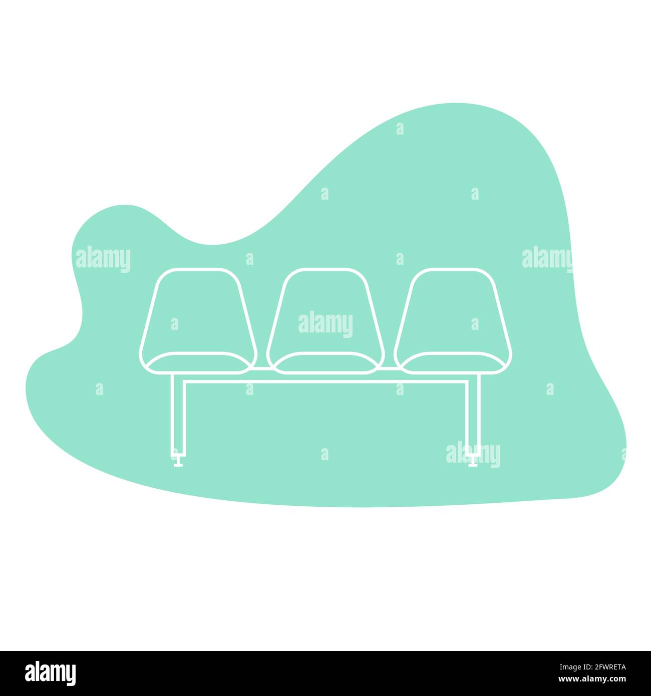 Icona sala d'attesa. Profilo bianco a forma arrotondata. Tre sedie vuote. Illustrazione vettoriale, design piatto Illustrazione Vettoriale