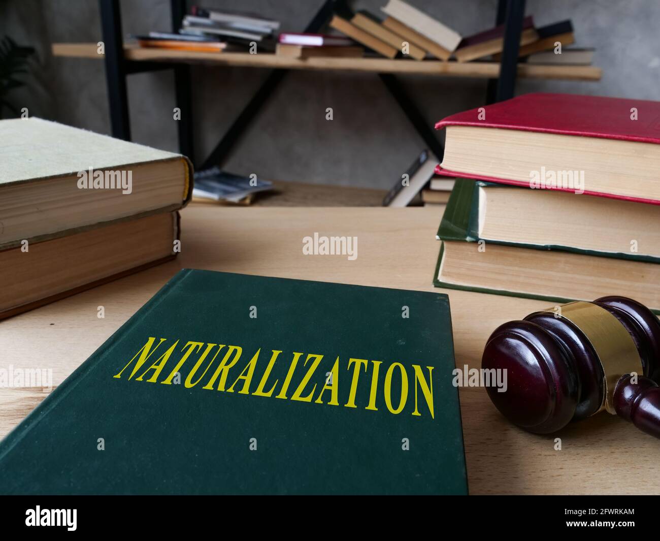 Libro sulla naturalizzazione come parte della legge sull'immigrazione sulla scrivania. Foto Stock
