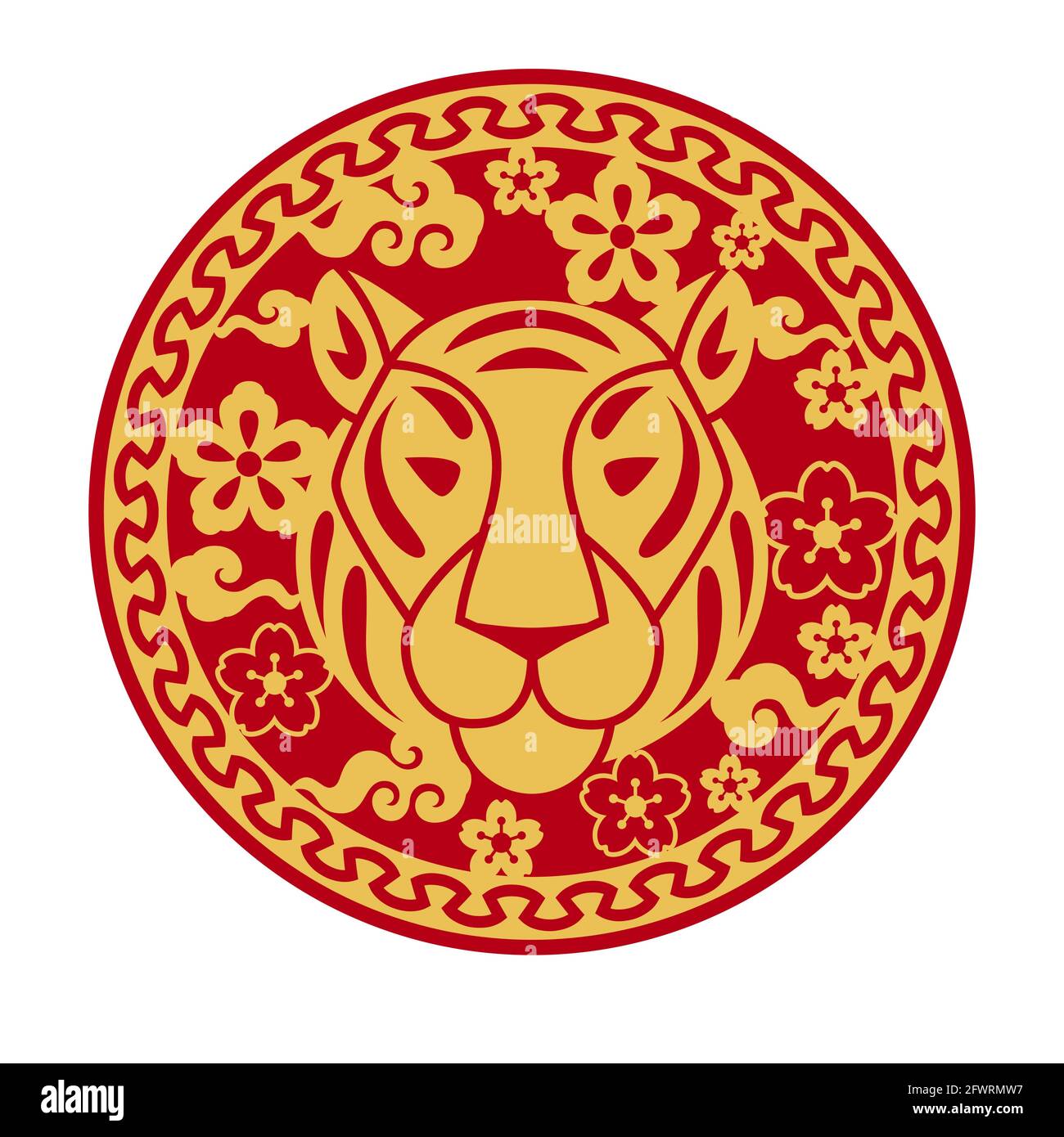 Illustrazione del simbolo orientale della tigre di 2022. Felice cinese nuovo anno lunare calendario animale. Illustrazione Vettoriale
