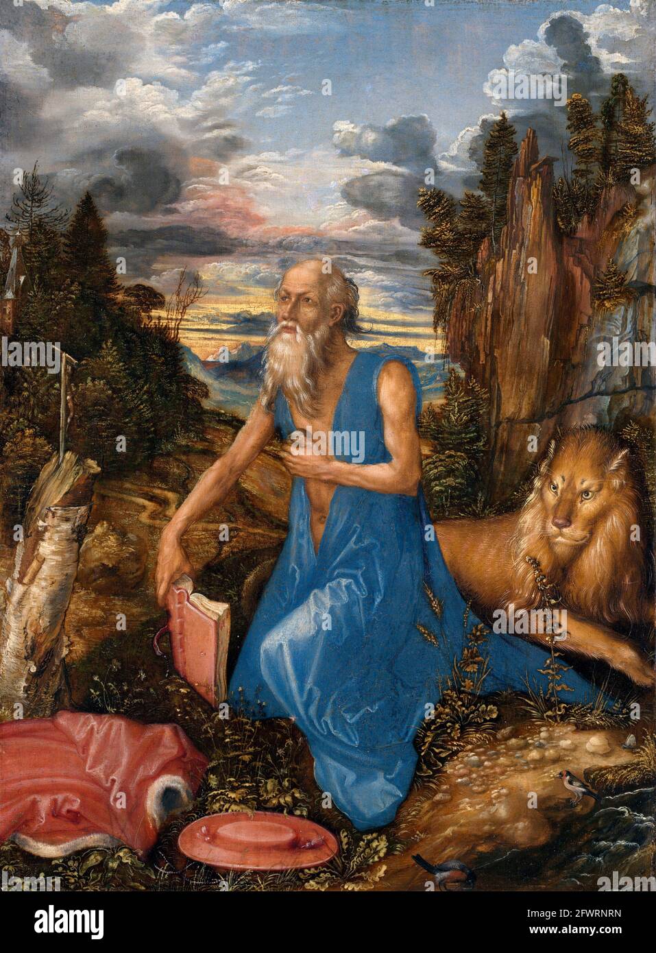 San Girolamo di Albrecht Durer (1471-1528), olio su perlamo, c. 1496 Foto Stock
