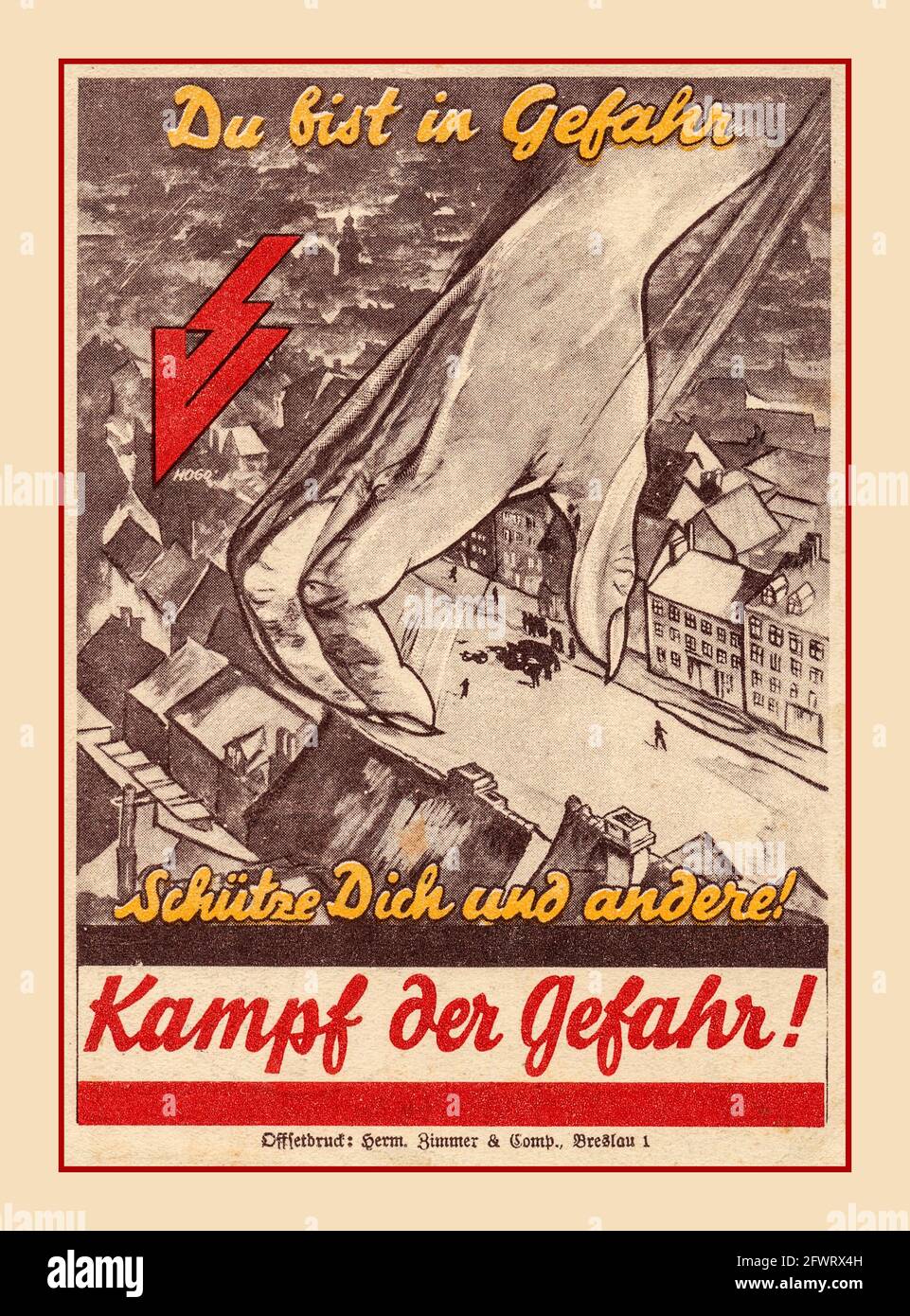 1936 Propaganda nazista voto elettorale avvertimento: 1936, 'sei in pericolo proteggere te stesso e gli altri! Combatti il pericolo!" Germania nazista anni '30 Foto Stock