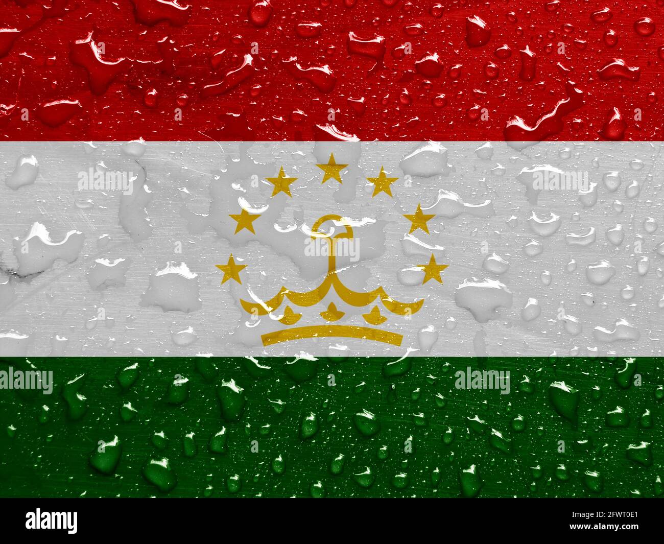 Bandiera del Tagikistan con gocce di pioggia Foto Stock