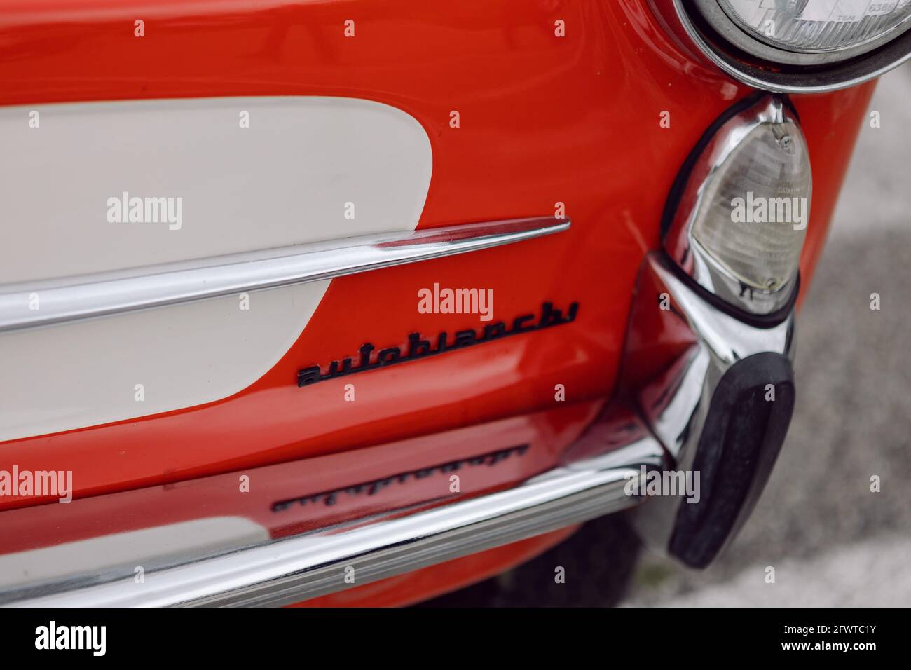 Dettaglio di un'auto d'epoca rossa Autobianchi Foto Stock