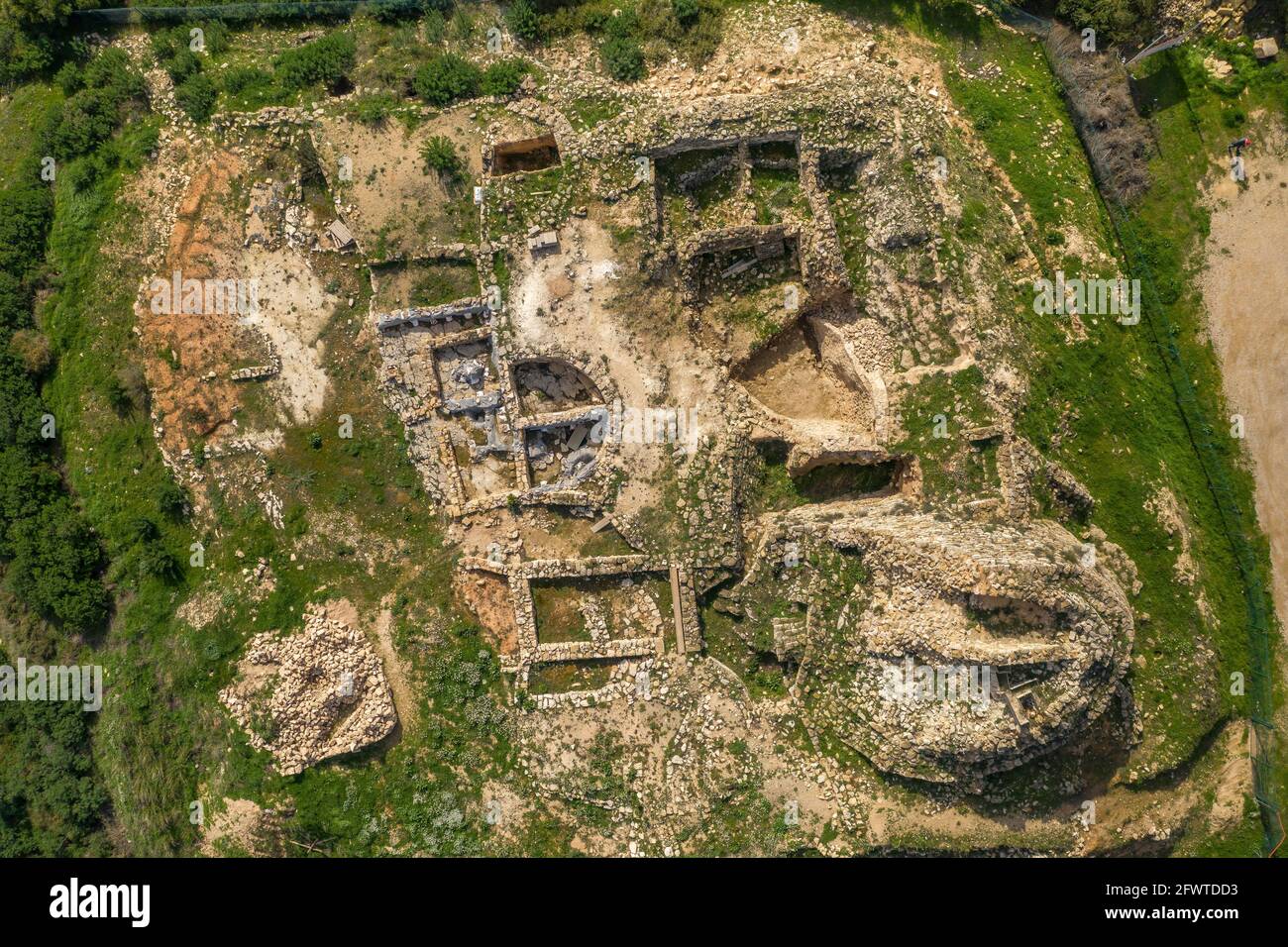 Veduta aerea del sito iberico del Colle del Moro, tra Gandesa e Calaceite (Terra alta, Tarragona, Catalogna, Spagna) Foto Stock