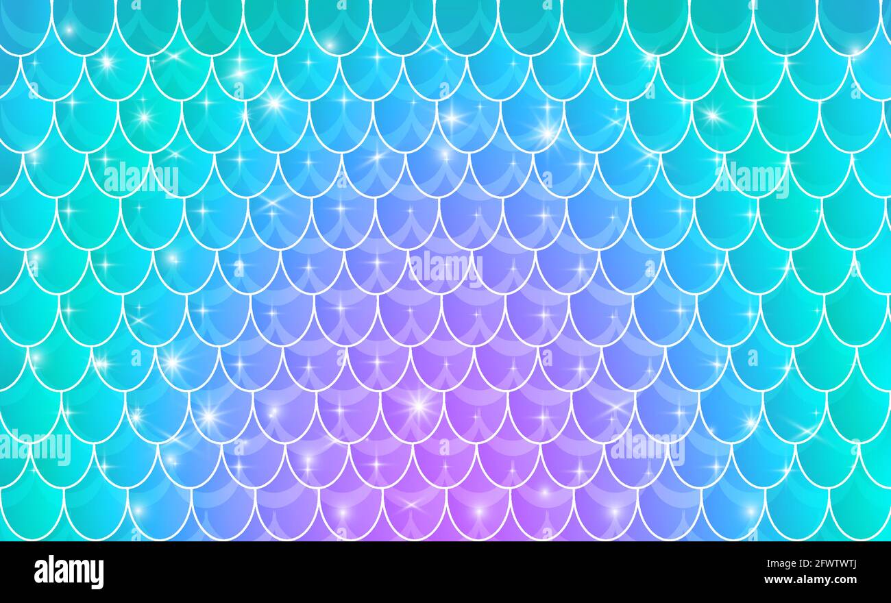 Scale di sirena colorate, scale di pesce. Fantasy sfondo in stelle scintillanti per il design. Illustrazione vettoriale. Illustrazione Vettoriale