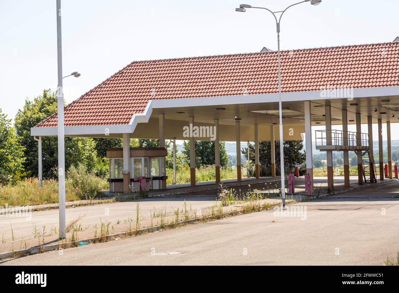 Controllo di frontiera chiuso nei pressi di Mikulov, Repubblica Ceca Foto Stock