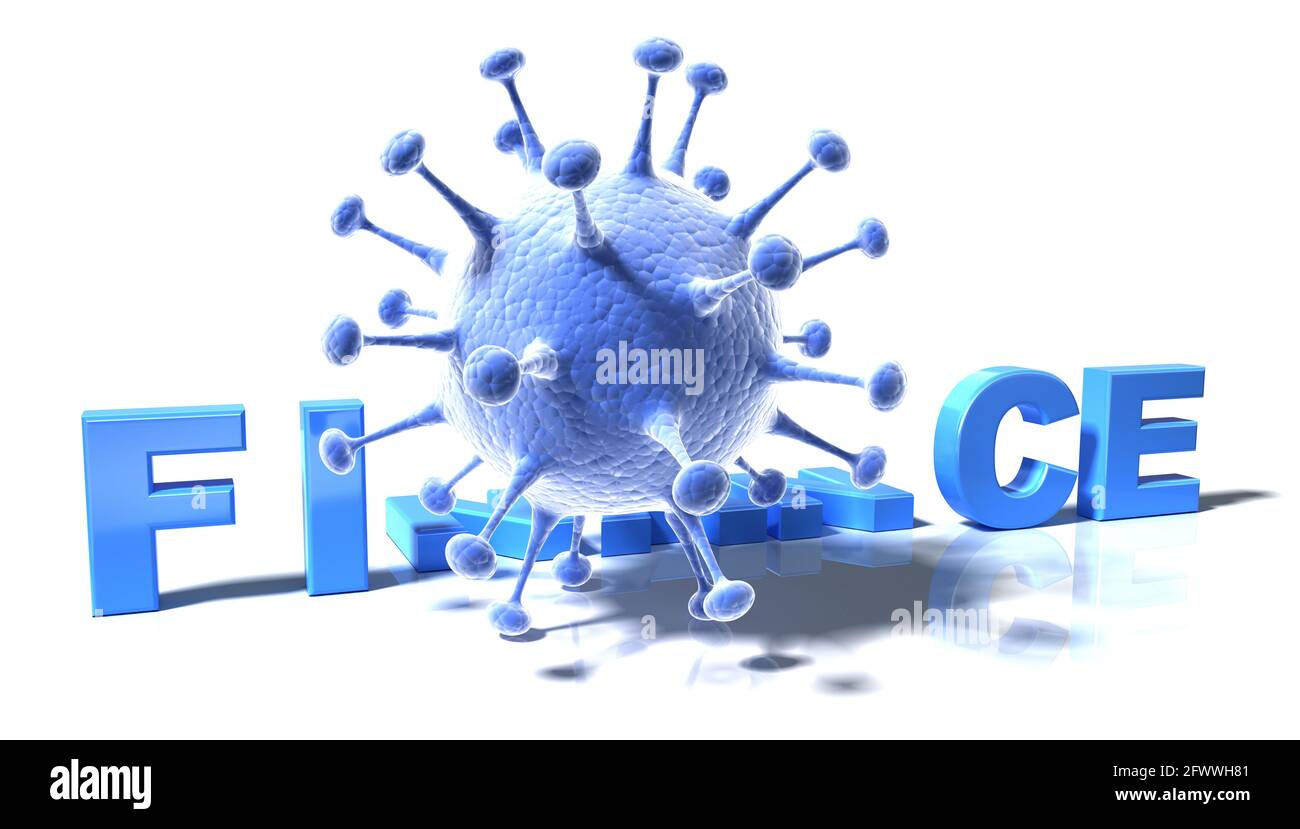 Problemi finanziari ed economici in covid-19 volte. Illustrazione 3d concettuale su sfondo bianco Foto Stock