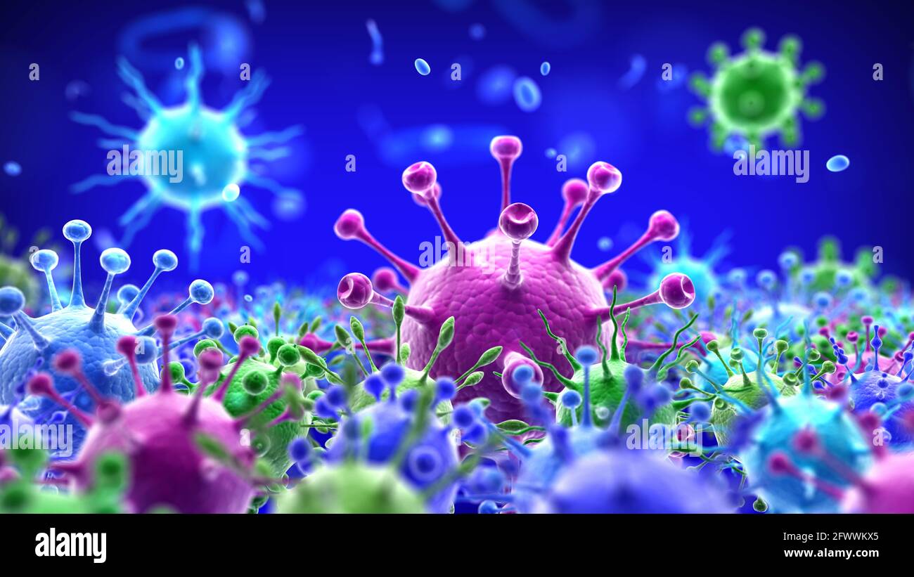 Famiglia Coronavirus. Closeup mondo di virus Foto Stock