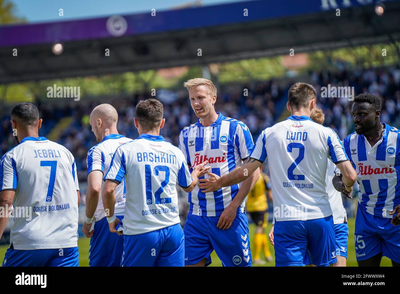 Odense, Danimarca. 24 maggio 2021. Kasper Larsen (5) di OB visto durante la partita 3F Superliga tra Odense Boldklub e AC Horsens al Nature Energy Park di Odense. (Photo Credit: Gonzales Photo/Alamy Live News Foto Stock