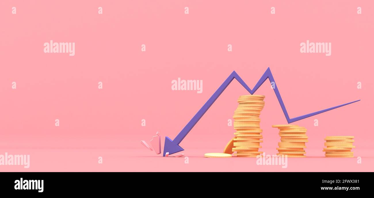 Grafico a barre in crescita con freccia in aumento. Titoli, investimenti, concetti finanziari illustrazione 3d. Foto Stock