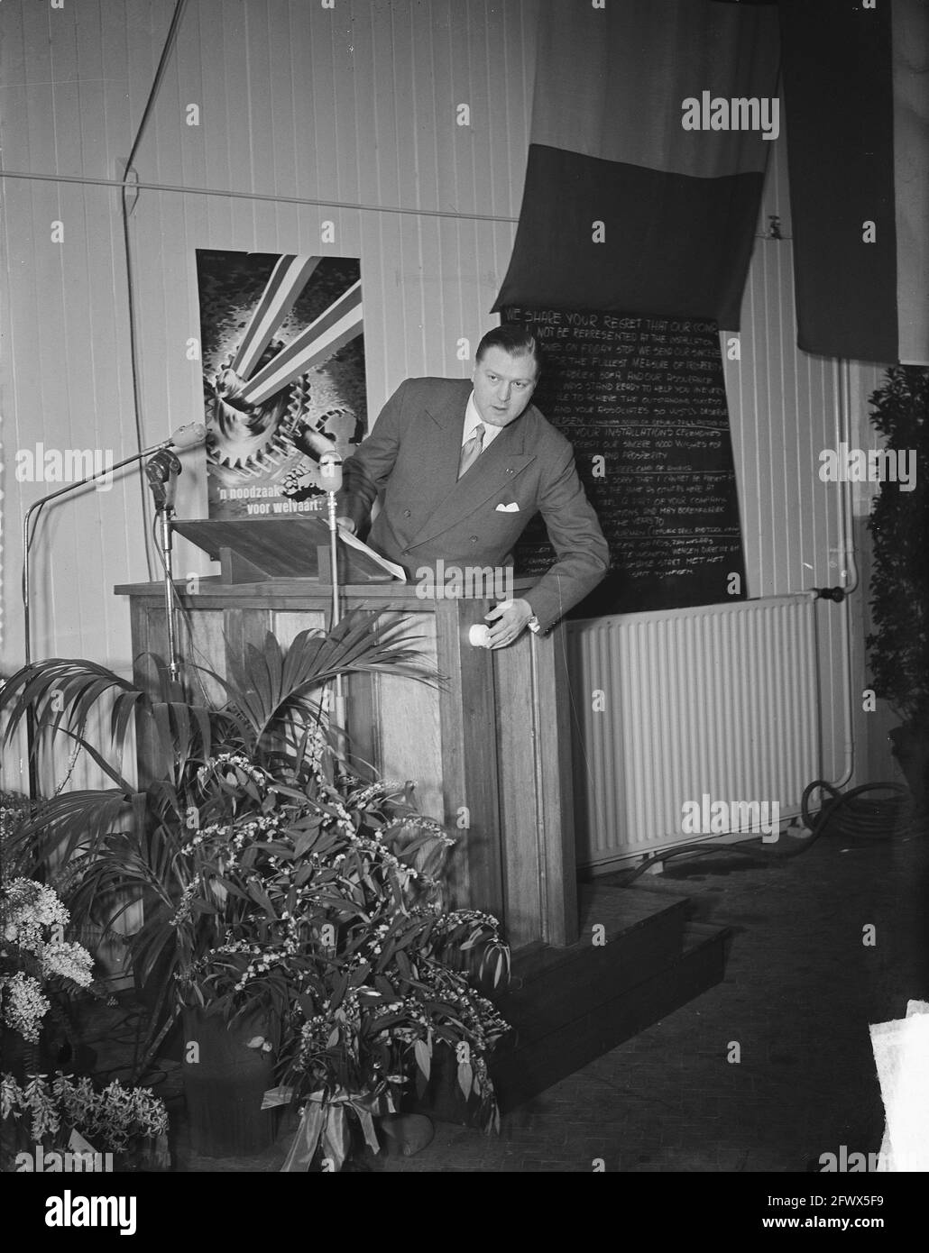 Apertura della fabbrica di fagioli Bofa Ministro Van den Brink, 3 febbraio 1950, aperture, Paesi Bassi, foto agenzia stampa del xx secolo, notizie da ricordare, documentario, fotografia storica 1945-1990, storie visive, Storia umana del XX secolo, che cattura momenti nel tempo Foto Stock