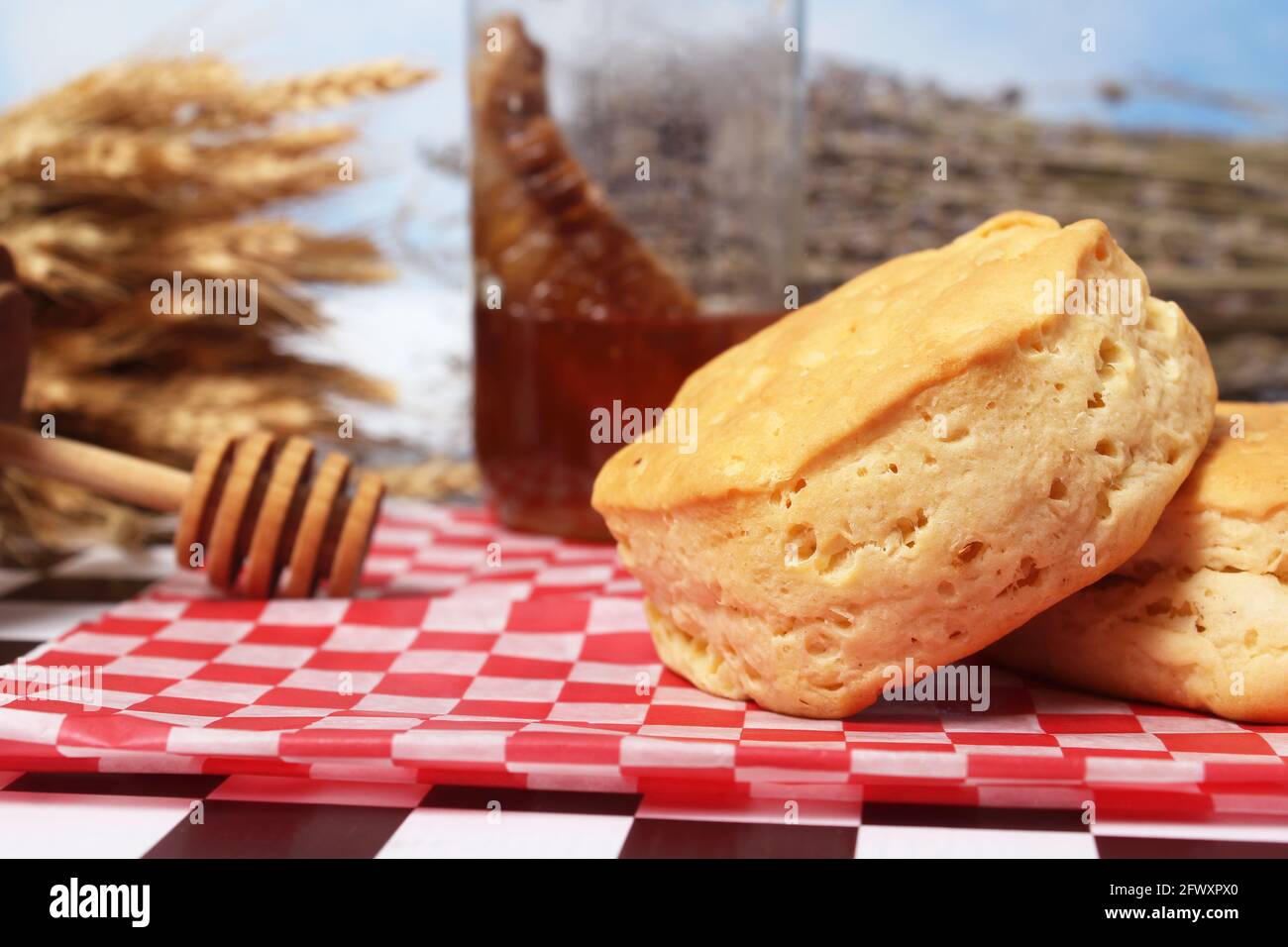 Biscotti al miele e al grano primo piano Foto Stock