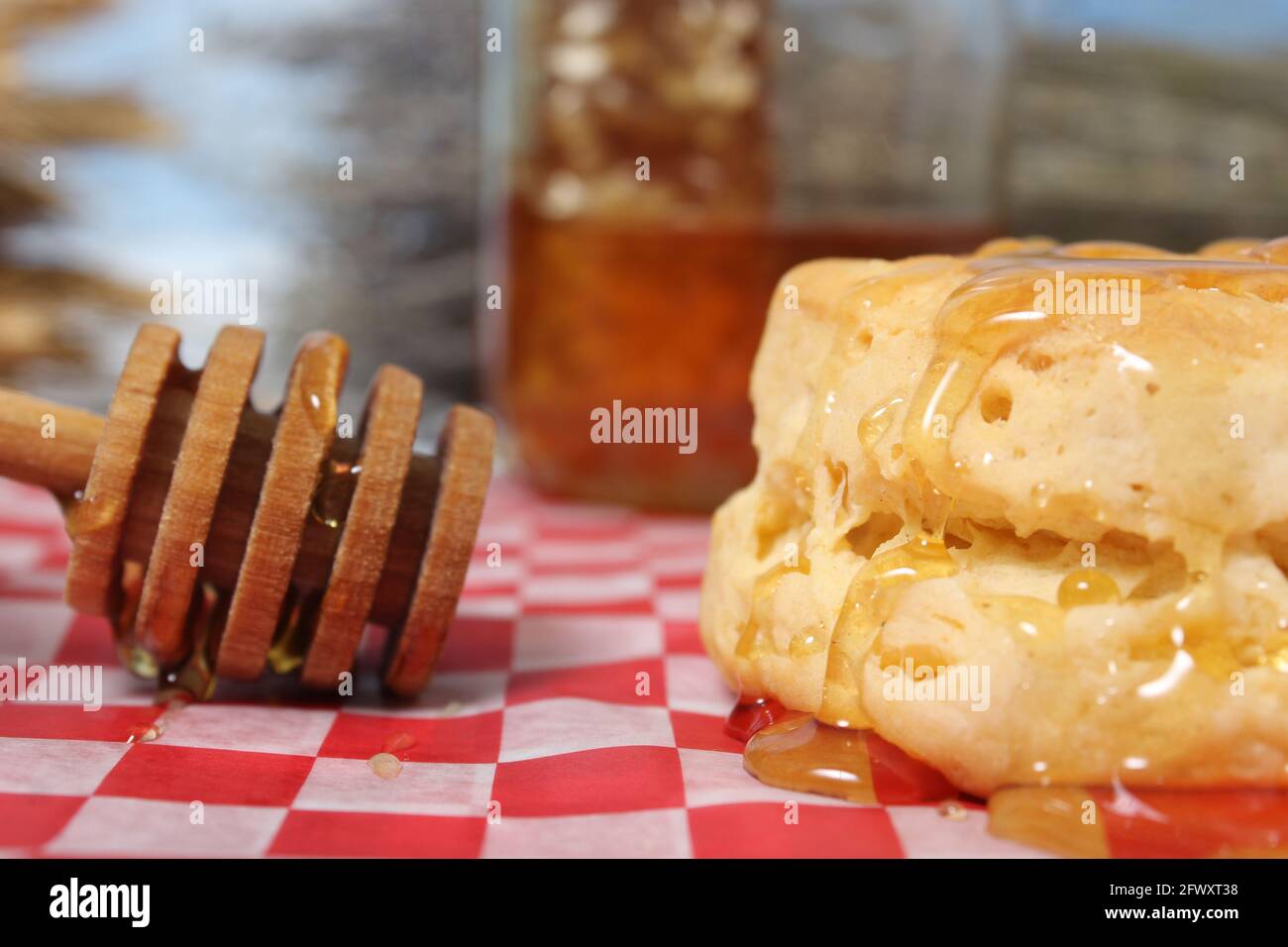 Biscotti al miele e al grano primo piano Foto Stock