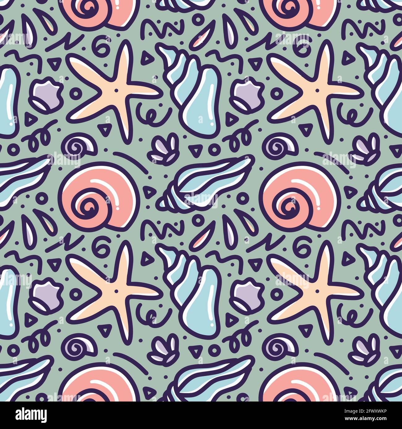 doodle set di disegno a mano di mare ​​animals Illustrazione Vettoriale