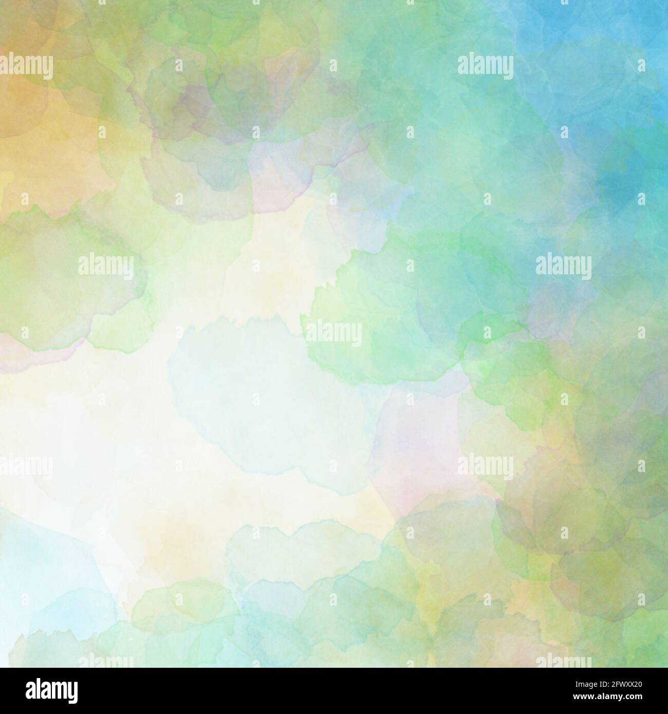 Soffice sfondo acquerello in rosa blu verde e primavera gialla Colori per Pasqua o primavera disegni con centro bianco e. texture dei bordi colorata Foto Stock